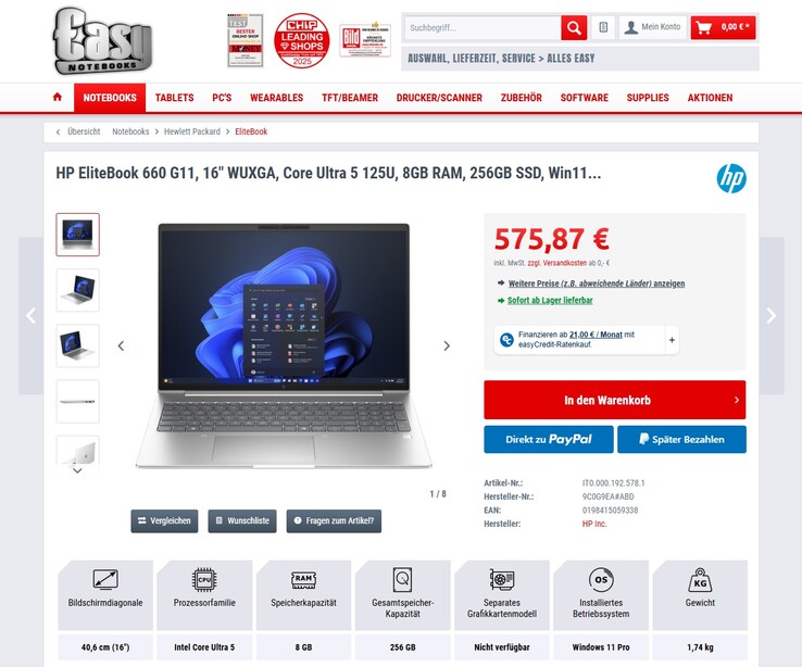 HP EliteBook 660 G11 (9C0G9EA) für 575,87 Euro.