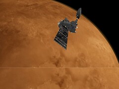 Der ExoMars 2016 Trace Gas Orbiter im Mars-Orbit (künstlerische Illustration)