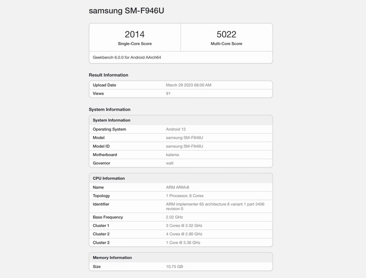 Samsung Galaxy Z Fold5 (SM-F946U) bei Geekbench 6