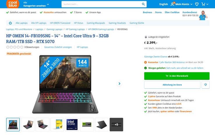 HP Omen Transcend 14-fb1095ng (BV8H2EA) für 2.399 Euro.