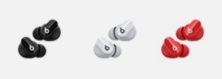 Die Beats Studio Buds werden offenbar zumindest in drei Farben erhältlich sein: Schwarz, Weiß und Rot. (Bild: Apple, via MacRumors)