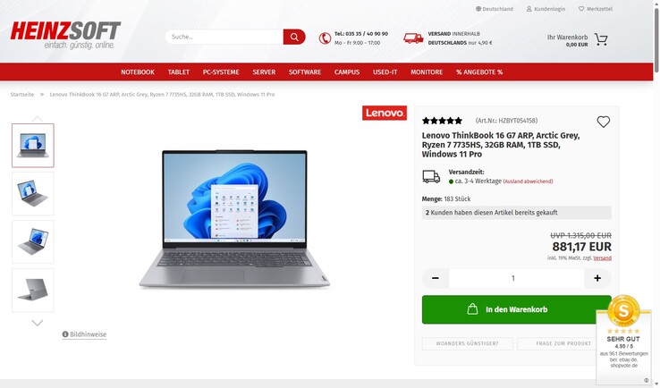 Lenovo ThinkBook 16 G7 ARP 21MW007VGE für 881,17 Euro.