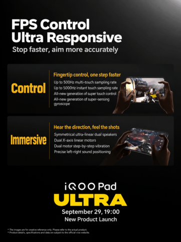 iQOO hebt die auf Gaming ausgelegte Steuerung und die Funktionen des Pad Ultra hervor.
