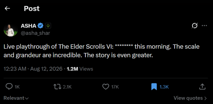 Asha Sharma hat The Elder Scrolls VI bereits gespielt