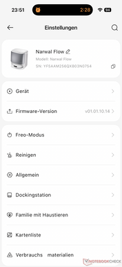 Menü mit vielen Einstellungen