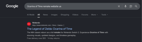 The Legend Zelda Ocarina of Time Switch 2 Remake tauch in einem Leak bei Google auf