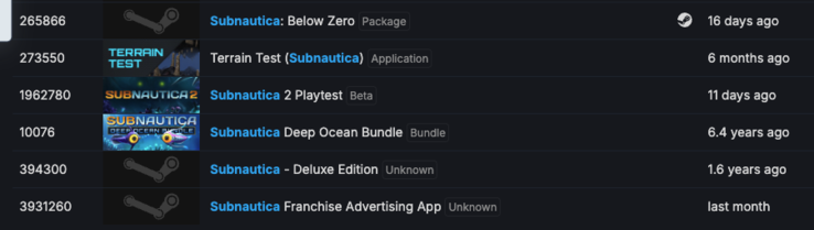 Subnautica 2-Spieltest auf SteamDB (Bildquelle: SteamDB)