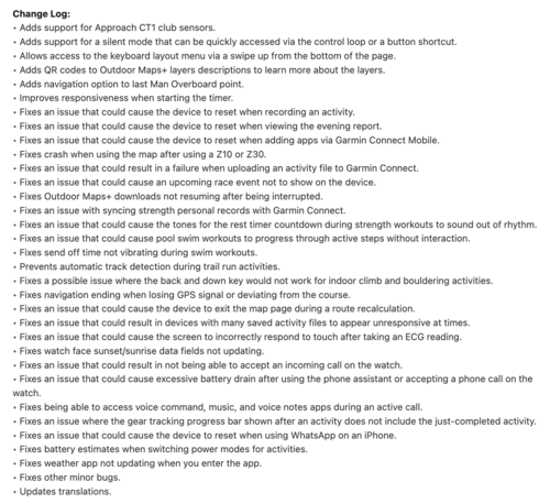 Die Versionshinweise für Garmin Forerunner 970 Update Version 17.33