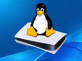 Tux, das Linux-Maskottchen, über einer PS5-Konsole