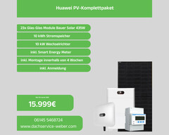 Solaranlage mit Speicher inklusive Montage und Anmeldung (Bild: Huawei, Bauer Solar, Dachservice Weber)