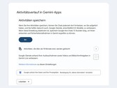 Google-Einstellungsseite mit dem Schalter "Aktivitäten speichern" auf An