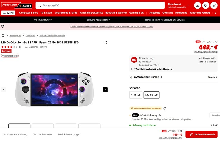 Lenovo Legion Go S für 449 Euro.