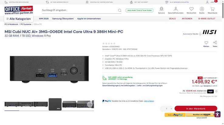 MSI Cubi NUC AI+ 3MG-006DE für 1.498,92 Euro.