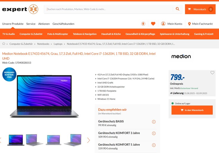 Medion E17433 für 799 Euro.