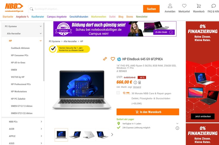 HP EliteBook 645 G9 AMD für 666 Euro