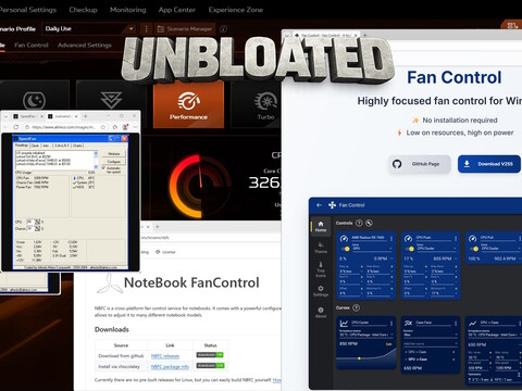Browserfenster von Speedfan, Fan Control und Notebook Fan Control vor der NitroSense-App