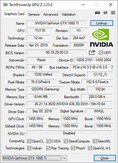 GPU-Z der GTX 1660 Ti im Razer Blade 15 Basismodell