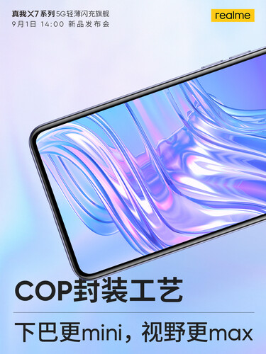 Ultradünnes Kinn im Realme X7 durch COP-Displaytechnologie wie bei Apples modernen iPhones.