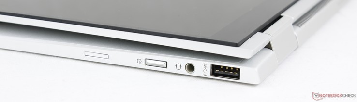 Links: USB 3.1 Typ-A, 3,5 mm Audio, Einschalter, Nano-SIM-Slot (optional)