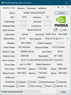 GPU-Z Nvidia GeForce MX330