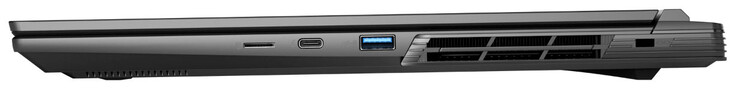 Rechte Seite: Speicherkartenleser (MicroSD), Thunderbolt 4/USB 4 (USB-C; Power Delivery, Displayport), USB 3.2 Gen 1 (USB-A), Steckplatz für ein Kabelschloss