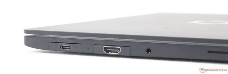 Links: 2x USB-C Thunderbolt 4 mit DisplayPort 2.1 + Power Delivery mit 140 W, 3,5-mm-Headset-Anschluss