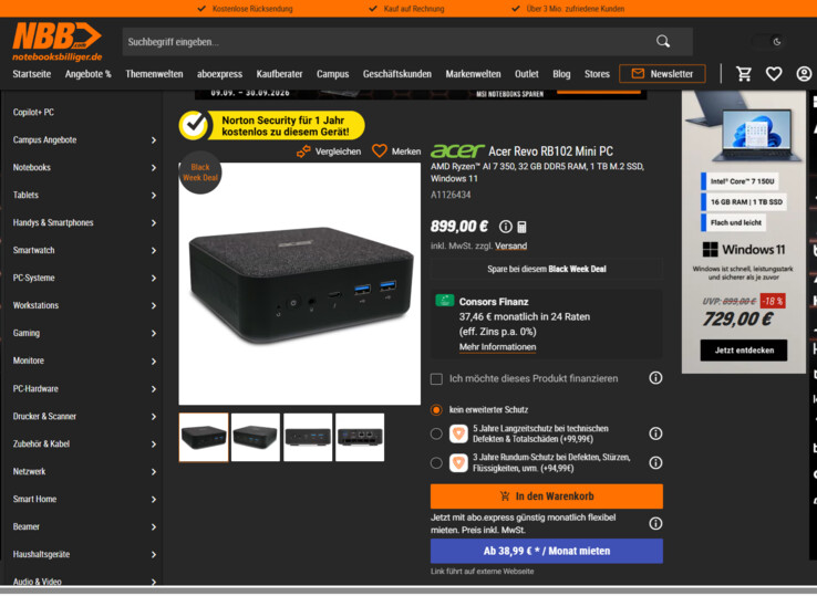 Acer Revo RB102 (DT.BQNEG.002) für 899 Euro.