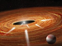 Eine Illustration, die einen Planeten und einen Stern zeigt.
