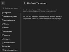 Screenshot der ChatGPT-Einstellungen mit dem Bereich Mit ChatGPT anmelden