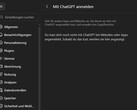 Screenshot der ChatGPT-Einstellungen mit dem Bereich Mit ChatGPT anmelden