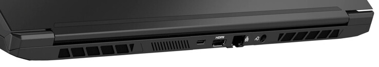Rückseite: Thunderbolt 4 (USB-C; Displayport), HDMI 2.1, Gigabit-Ethernet, Netzanschluss