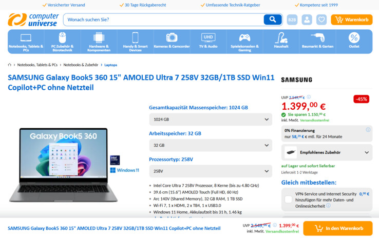 Samsung Galaxy Book5 360 NP750QHA-KA8DE für 1.399 Euro.