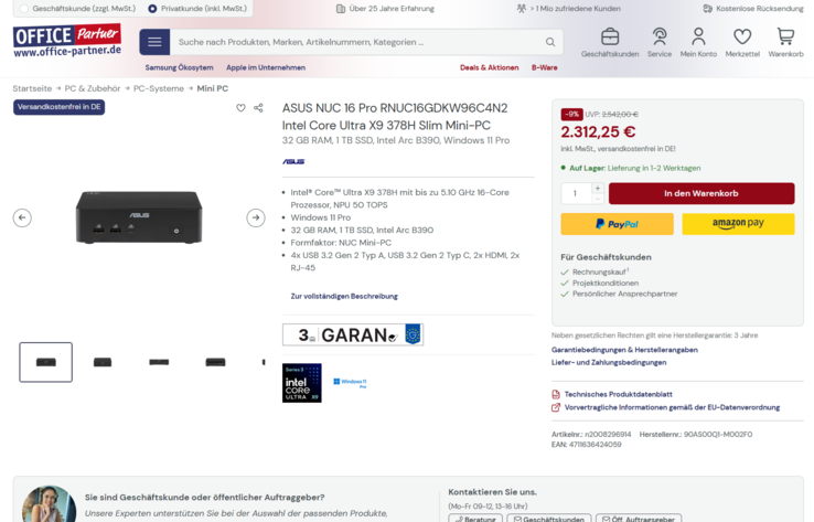 Asus NUC 16 Pro RNUC16GDKW96C4N2 für 2.312,25 Euro.