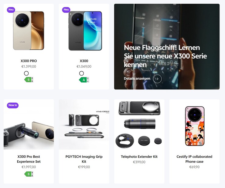 Der Vivo-Webshop listet bereits mehrere Produkte der Vivo X300 Serie.