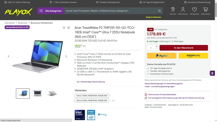 Acer TravelMate P2 TMP215-55-G2-TCO-74DE für 1.179,89 Euro.