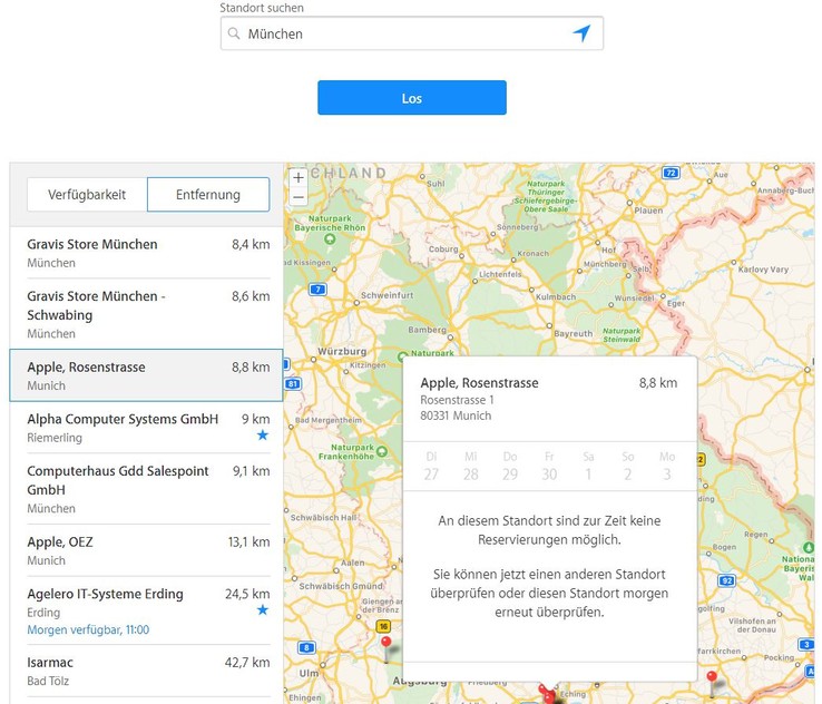 Auch rund um München werden die Termine für Ende November/Anfang Dezember knapp.