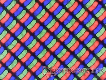 Scharfes RGB-Subpixel-Array des glänzenden Panels. Die Körnigkeit ist minimal