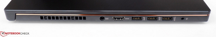 Linke Seite: DC-in, HDMI 2.0, 3x USB-A 3.1, 3,5-mm-Klinke