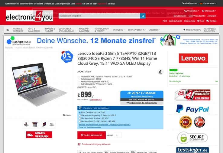 Lenovo IdeaPad Slim 5 15ARP10 für 899 Euro.