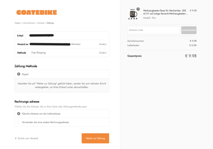 Im Check-out werden 9.98 Euro Angezeigt