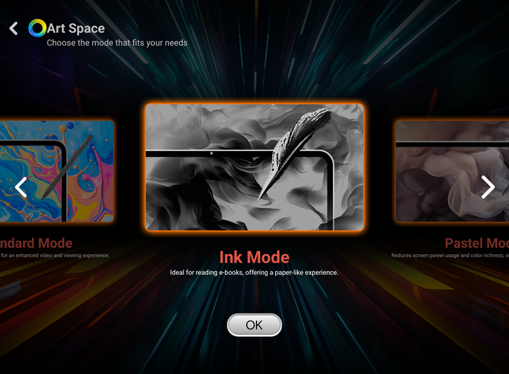 Im ArtSpace lässt sich die Farbdarstellung des Bildschirms ändern.