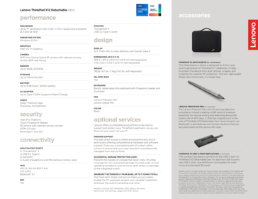 Lenovo ThinkPad X12 Detachable Gen 1 Spezifikationen (fortgesetzt)