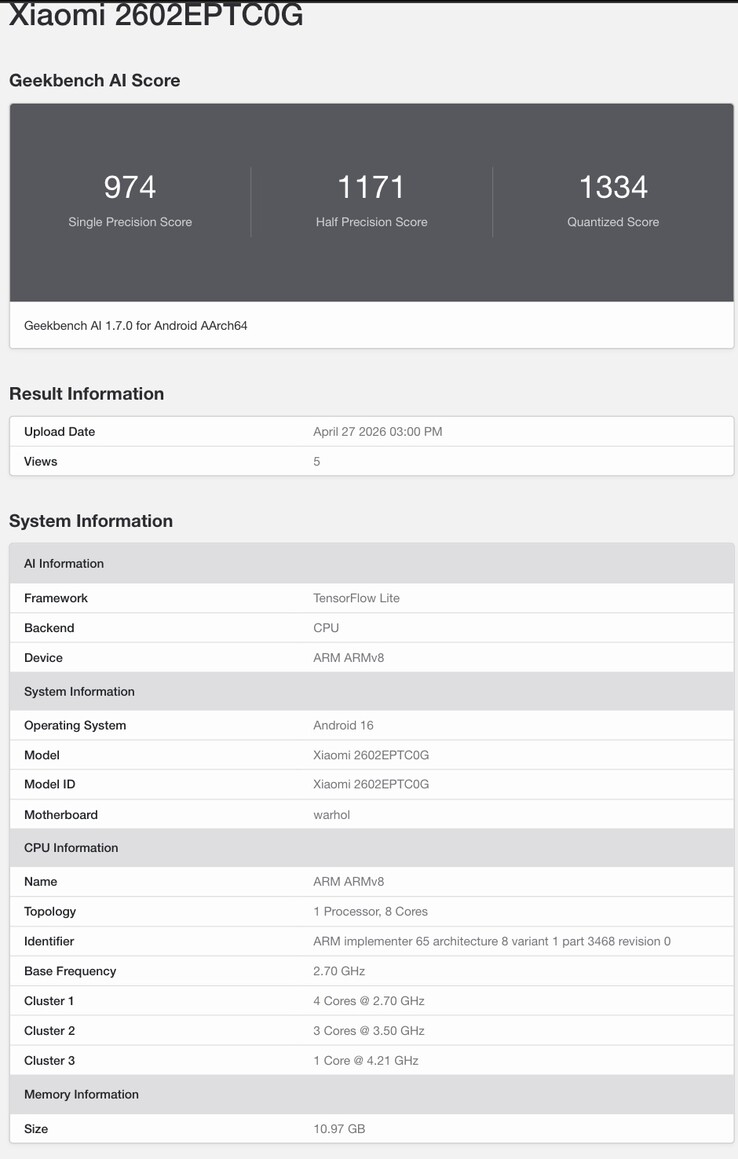 Das Xiaomi 17T Pro ist auf Geekbench aufgetaucht