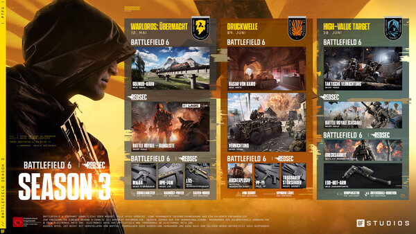 Electronic Arts eröffnet die Season 3 in Battlefield 6: Das neue Update bringt beliebte Karten wie die Golmud-Bahn und den Basar von Kairo zurück plus Einführung Ranglistenspiels für den Battle-Royale-Modus.