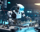 Darstellung eines fiktiven Roboters am Industrie-Arbeitsplatz