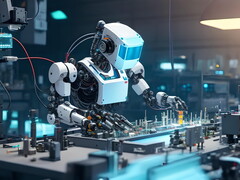 Darstellung eines fiktiven Roboters am Industrie-Arbeitsplatz
