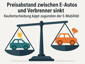 Preisabstand zwischen E-Autos und Verbrenner sinkt — Kaufentscheidung kippt zugunsten der e-Mobilität (Bildquelle: GPT-image-1)
