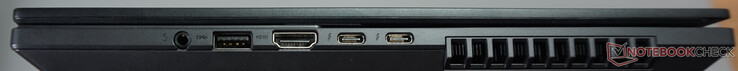Anschlüsse rechts: Headset, USB-A (5 Gbit/s), HDMI 2.1 FRL, zweimal Thunderbolt 4