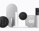 Türschloss mit Tastenfeld, Innenkamera, Videotürklingel und Thermostat der Apple Home Collection nebeneinander