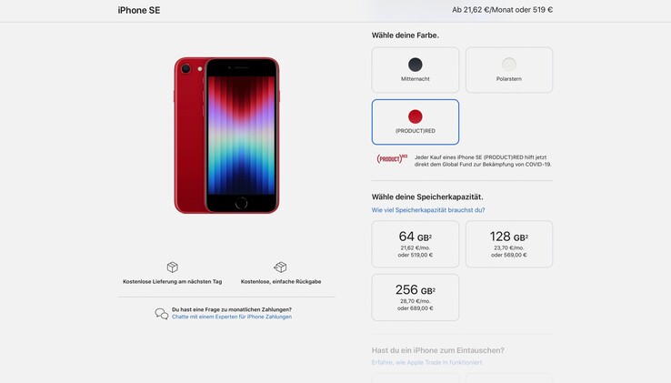 Das neue Apple iPhone SE kostet je nach Speicher zwischen 519 Euro und 689 Euro. (Bild: Apple)